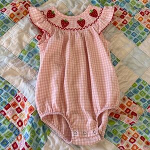 Pink Gingham Strawberry Bubble Romper